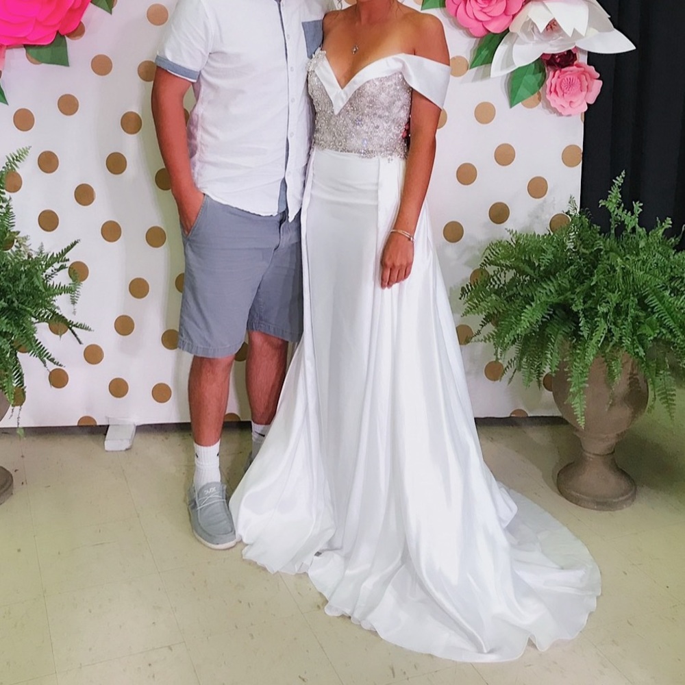 White Sequin Gown with Cape